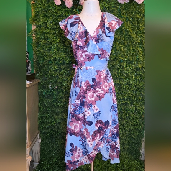 Alex Marie Floral Midi Dress in Blue and Purple - Picture 1 of 8